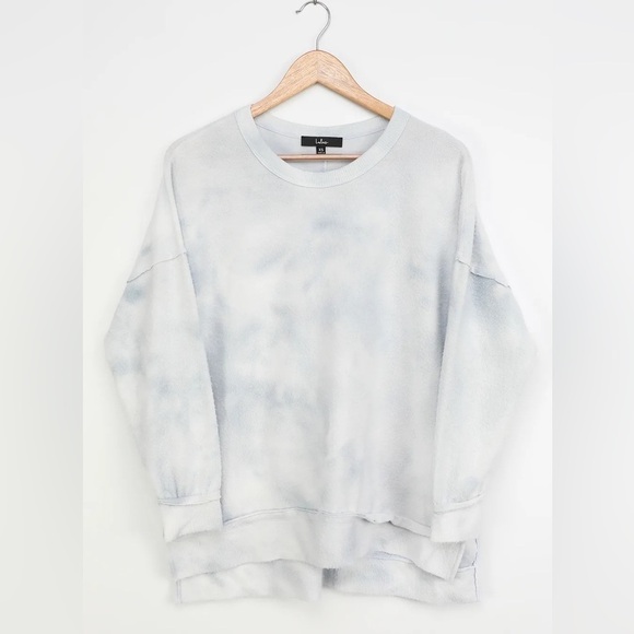 NWT- Lulu‘s - Choosing Chill Blue Tie-Dye Fleece Knit Pullover Sweatshirt - Picture 5 of 15